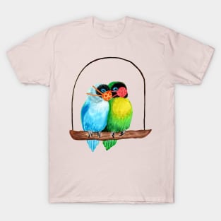 Lovebirds Wearing Face Masks Watercolor T-Shirt